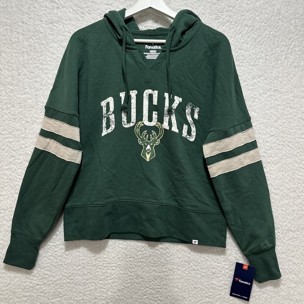Milwaukee Bucks Fanatics Women's Bold Move Dolman V-Neck‎ High Hip Hoodie Size M
